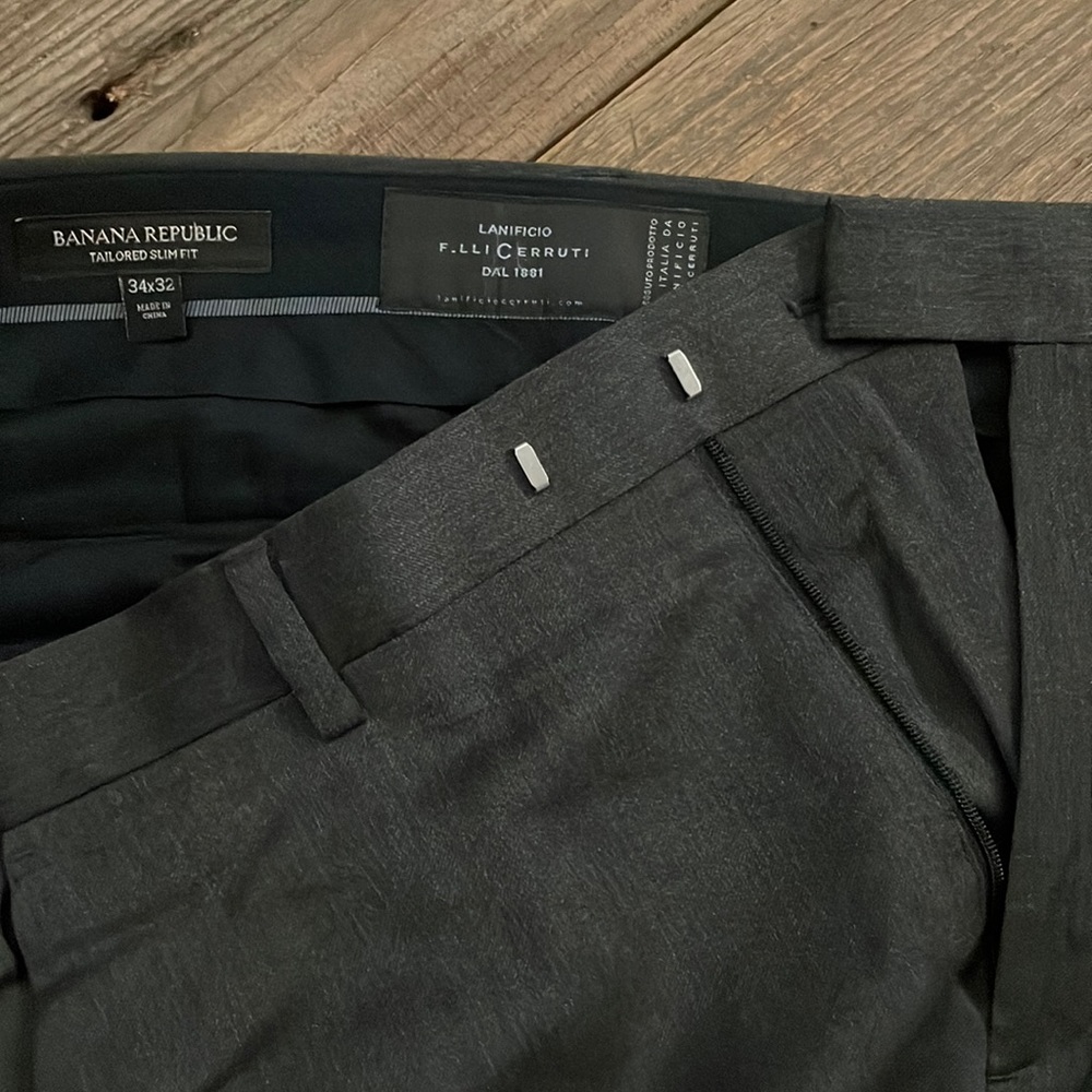 Dark grey dress slacks.  Tailored slim fit, waist 34, inseam 32